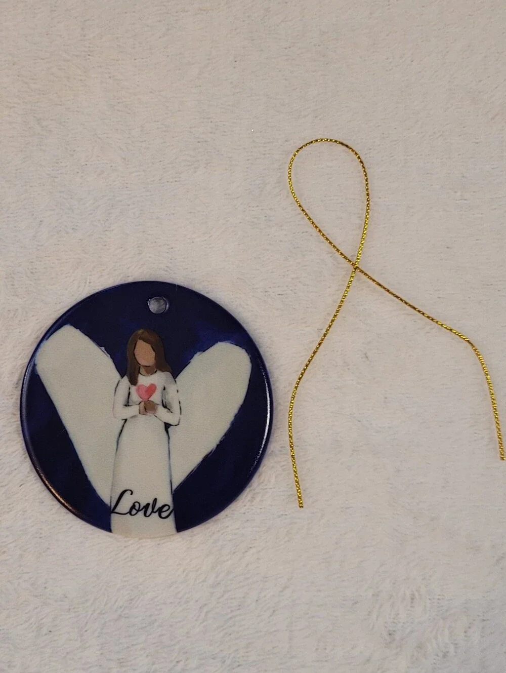 Love Angel Heart Ornament - Blue and White
